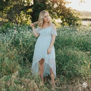 A blue dress with open front